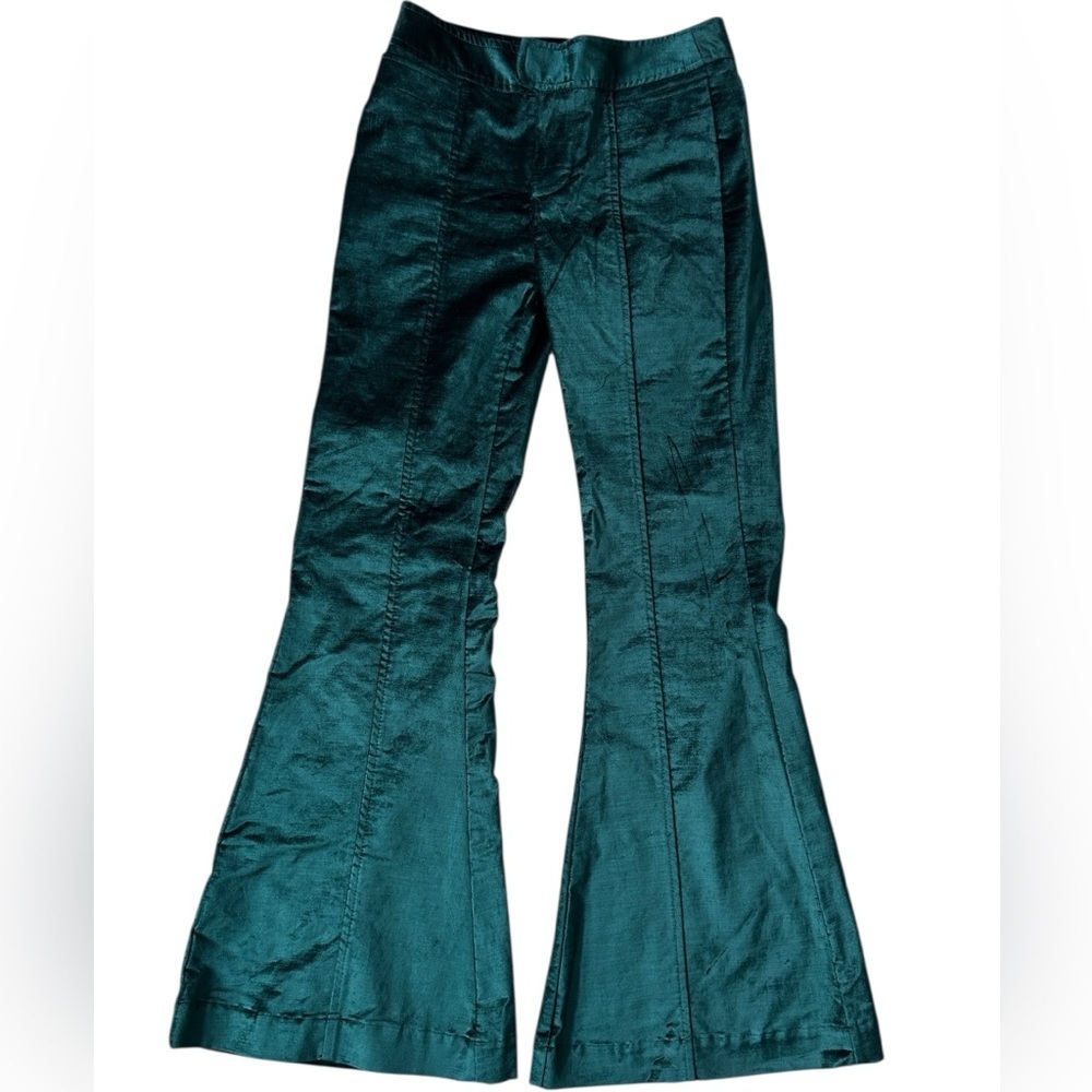 Free People Walk With You Velvet Flare Pants Emerald Green 70s Boho, Size 0 - Picture 5 of 13